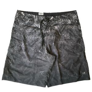 Amplify Men’s Swimming Trunks Size L, Gray with Leaves Print